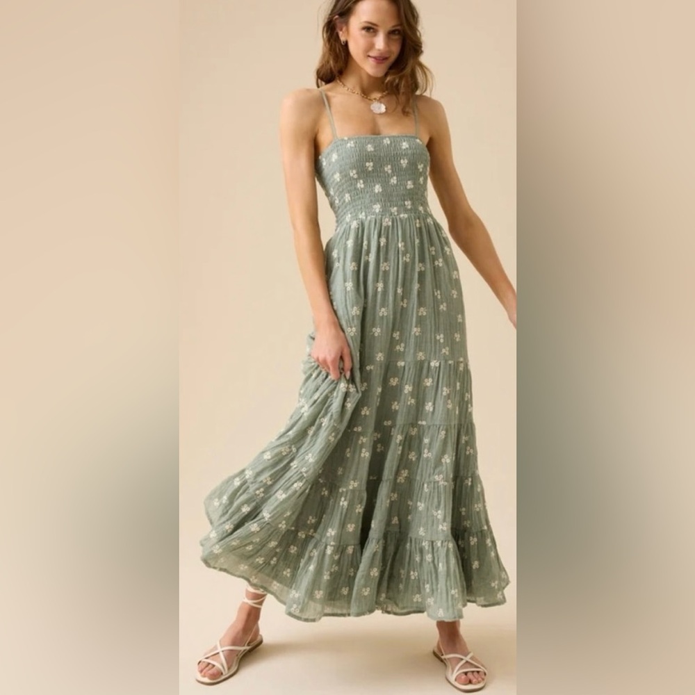 Altar’d State Baylor Embroidered Soft Green Maxi dress size Medium - Picture 5 of 15